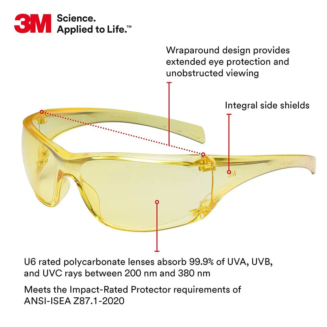 3M Virtua Series Safety Glasses Amber Anti-Fog Hard CoatedLens