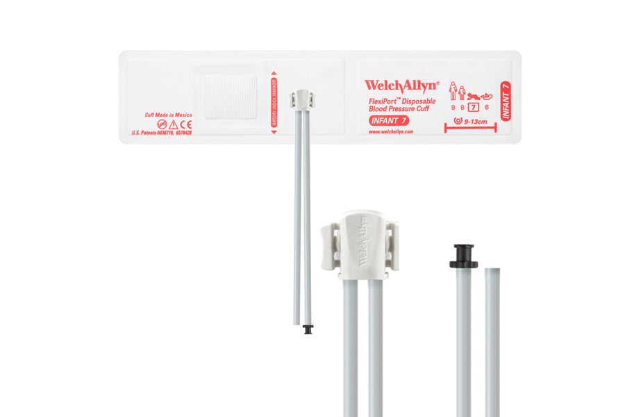 Hillrom - Welch Allyn Soft Disposable FlexiPort Cuff - Two-Tube, Tri-Purpose and Empty Tube, Infant, Size 7, 9-13 cm
