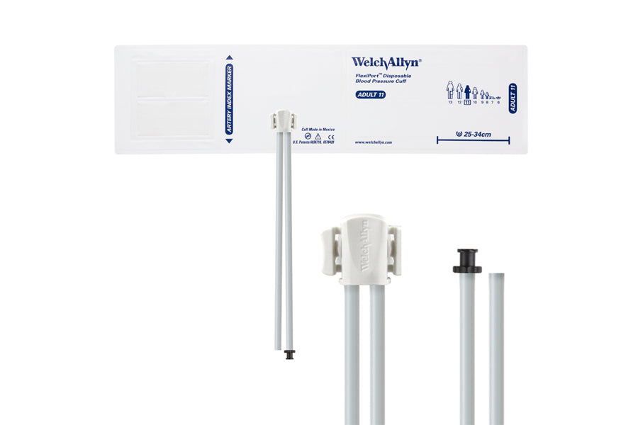 Hillrom - Welch Allyn Soft Disposable FlexiPort Cuff - Two-Tube, Tri-Purpose and Empty Tube, Adult, Size 11, 25-34 cm