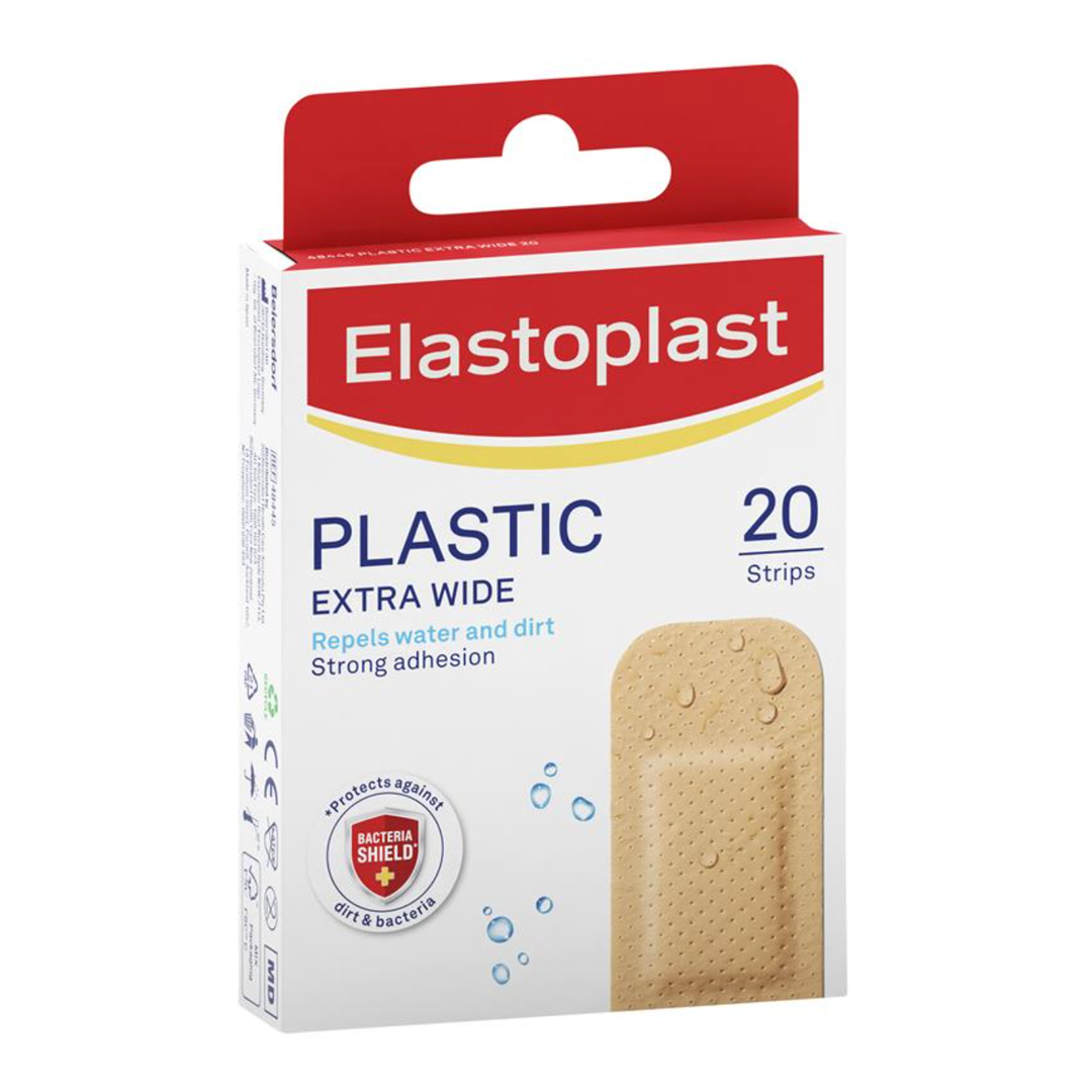 Elastoplast Extra Wide Plastic Strips — Water-Resistant Wound Plasters