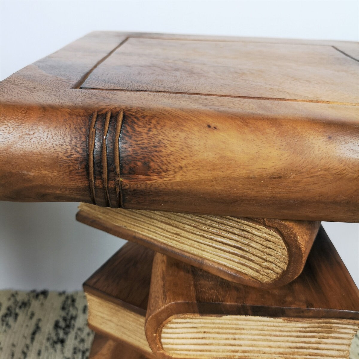 Solid Timber Book Stack Side Table - Rustic Timber Plant Stand / Corner Stool Natural Finish