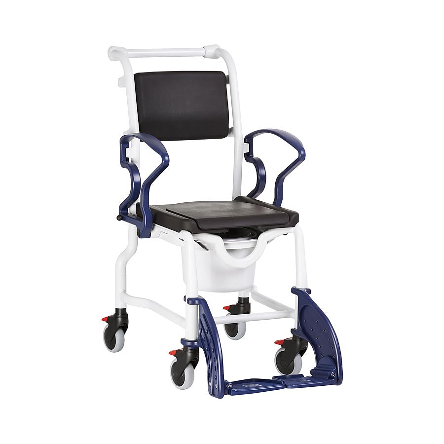 Compact Shower Commode Chair for Small Adults - Cushioned Seat, Swing Armrests, 90kg Capacity