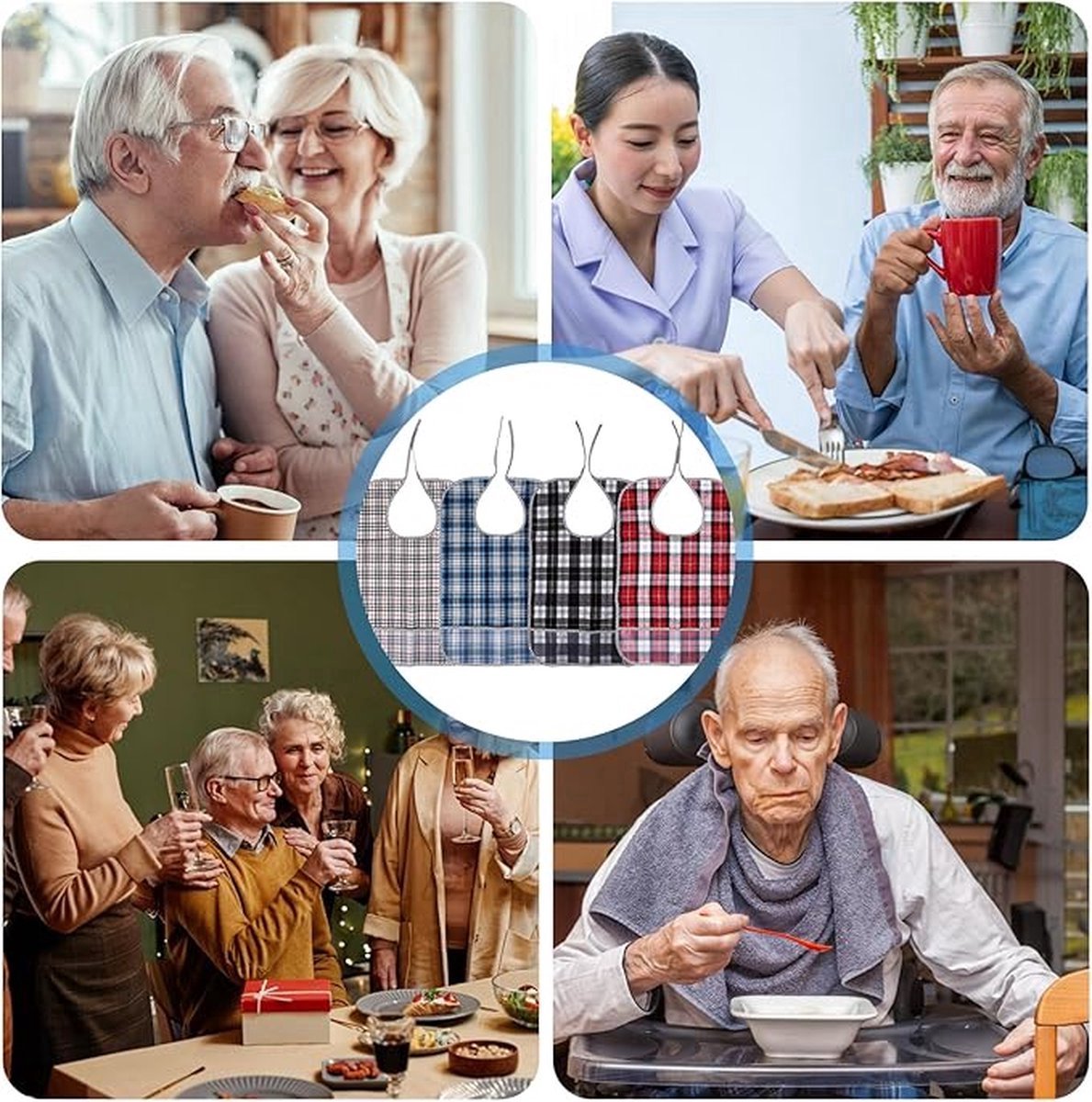 Waterproof Washable Adult Bibs 4-Pack - Large Senior Napkin 4 Colours