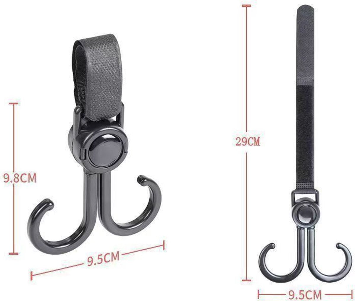 Stroller Bag Hooks 6-Pack - Universal Heavy Duty Buggy & Wheelchair Hooks Black