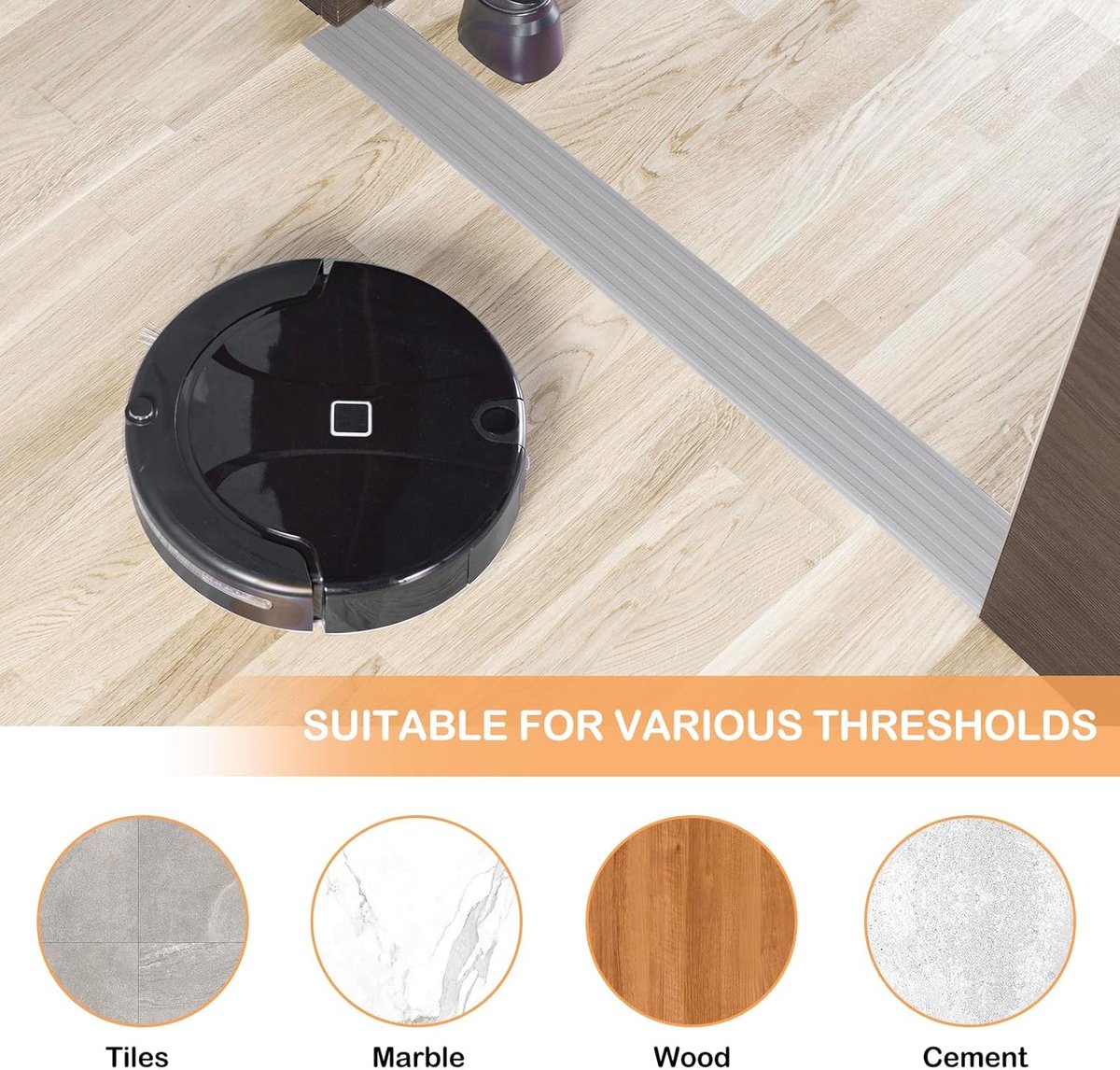 Rubber Threshold Ramp 1m x 10mm - Self-Adhesive Anti-Slip for Wheelchairs Grey