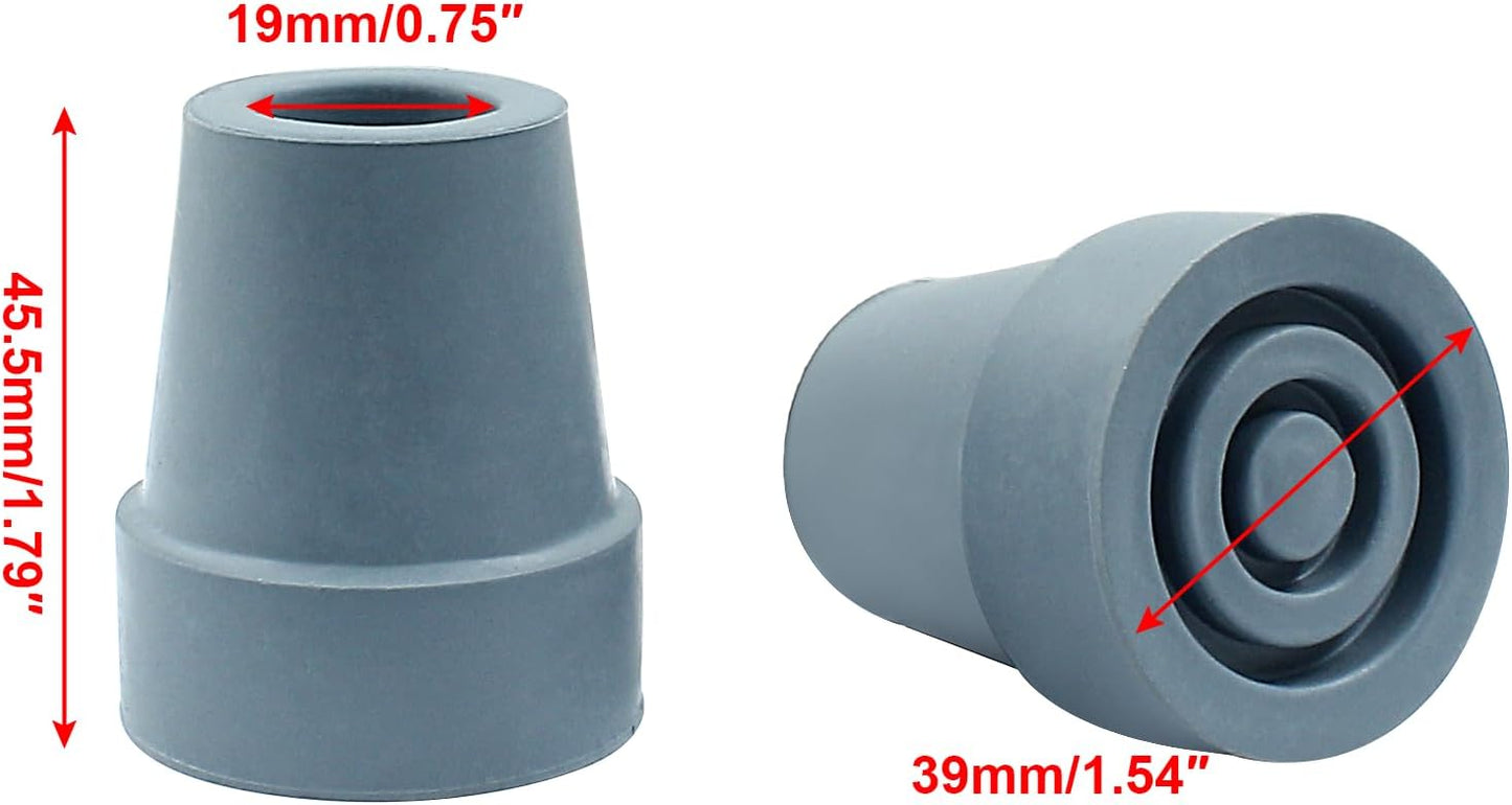 Rubber Cane Tips 4-Pack 19mm - Anti-Slip Replacement for Cane Crutch & Walker
