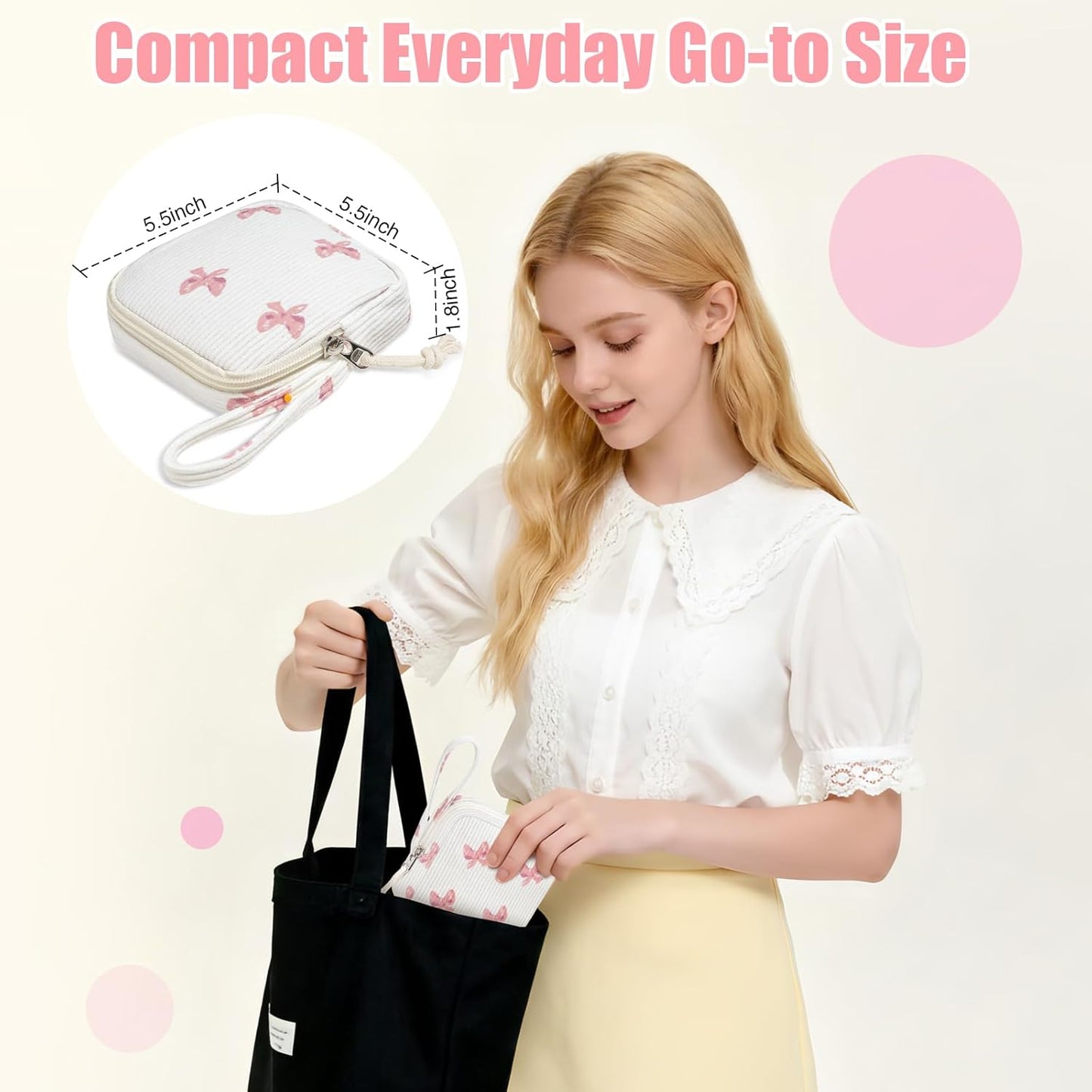 Period Pad Pouch & Tampon Holder - Discreet Sanitary Bag for Purse (Bow Pink)