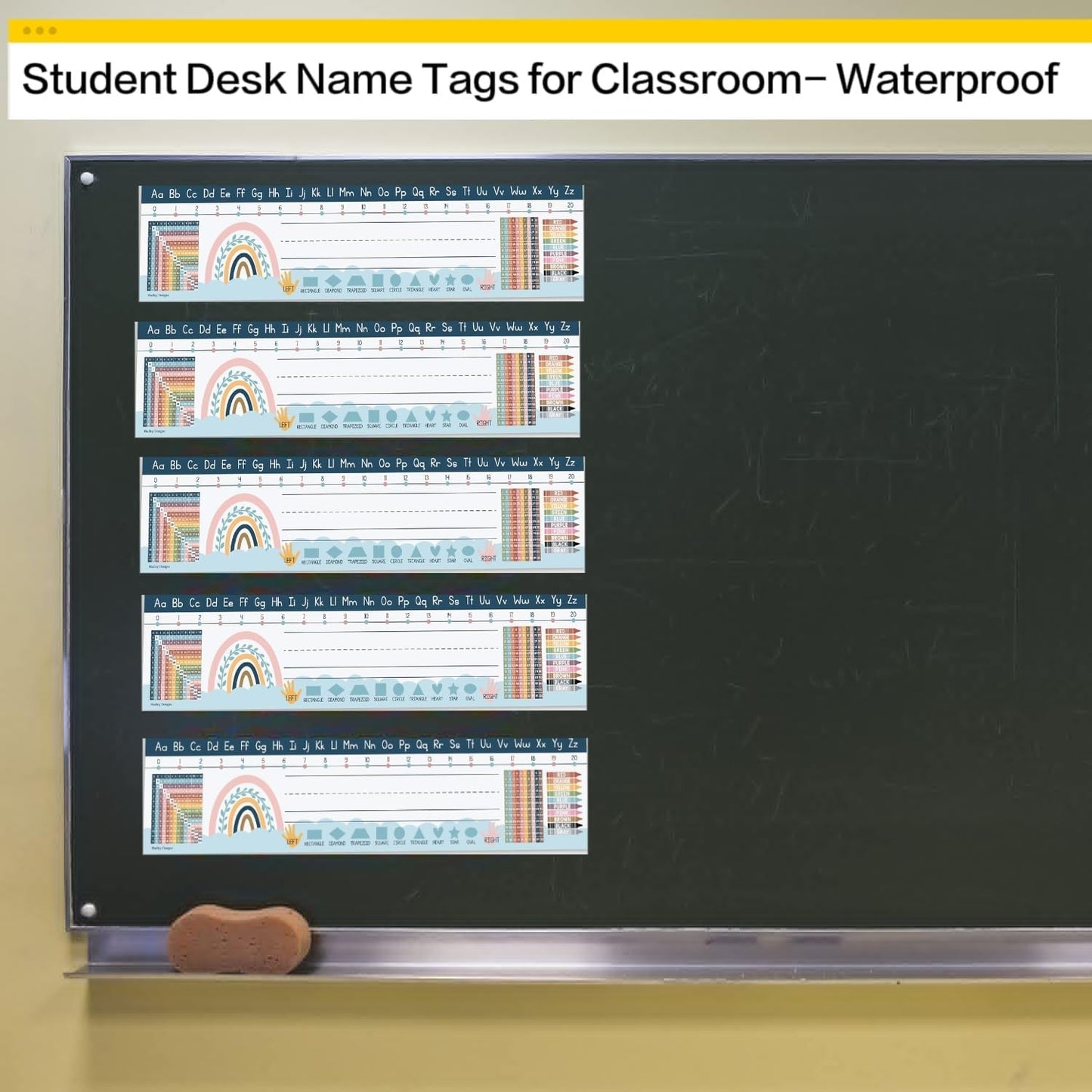 Student Desk Name Tags - Waterproof Boho Nameplates with Math Reference 30-Pack