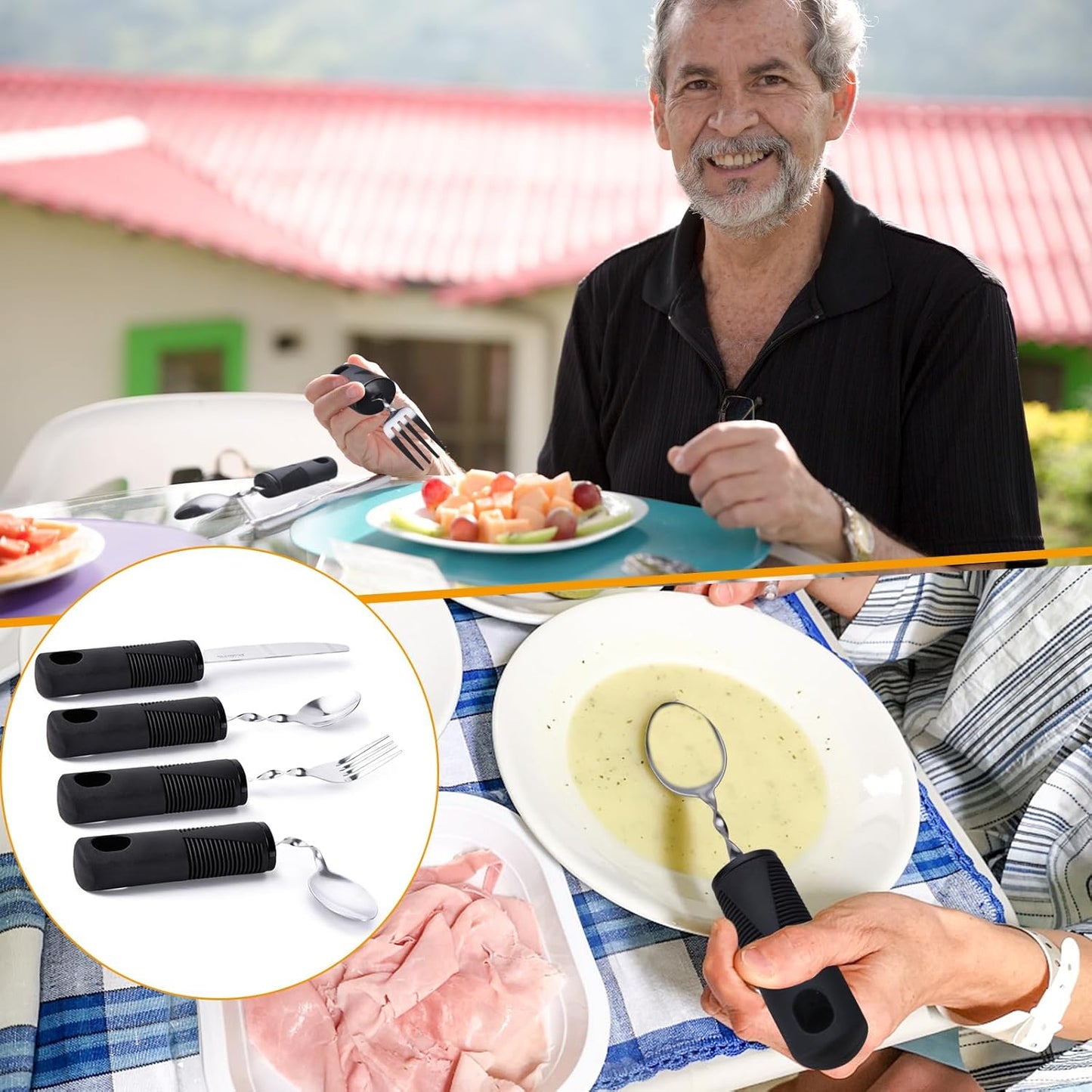 Foldable 4-Piece Weighted Cutlery Set for Parkinson's & Tremors - Adjustable Black