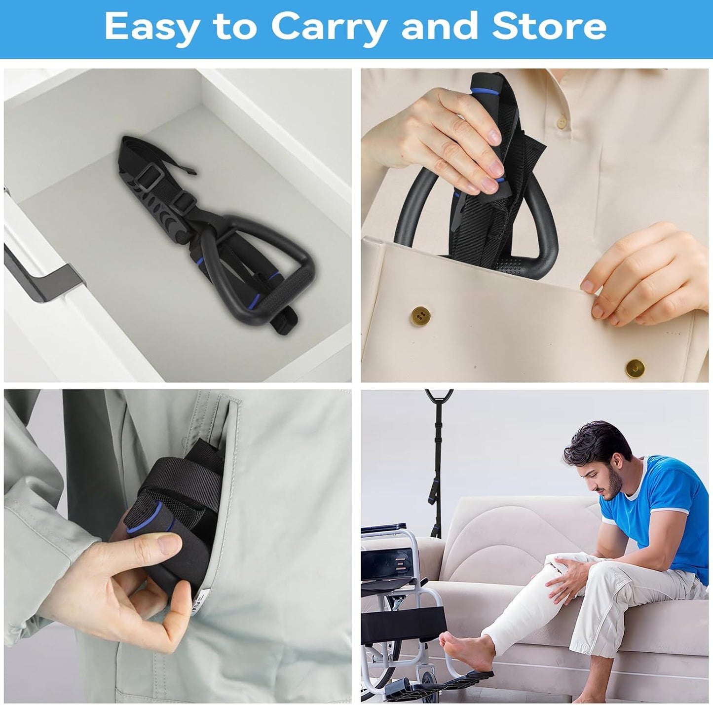 Long Rigid Leg Lifter Strap 25.5-56 - Mobility Aid for Bed Car & Wheelchair