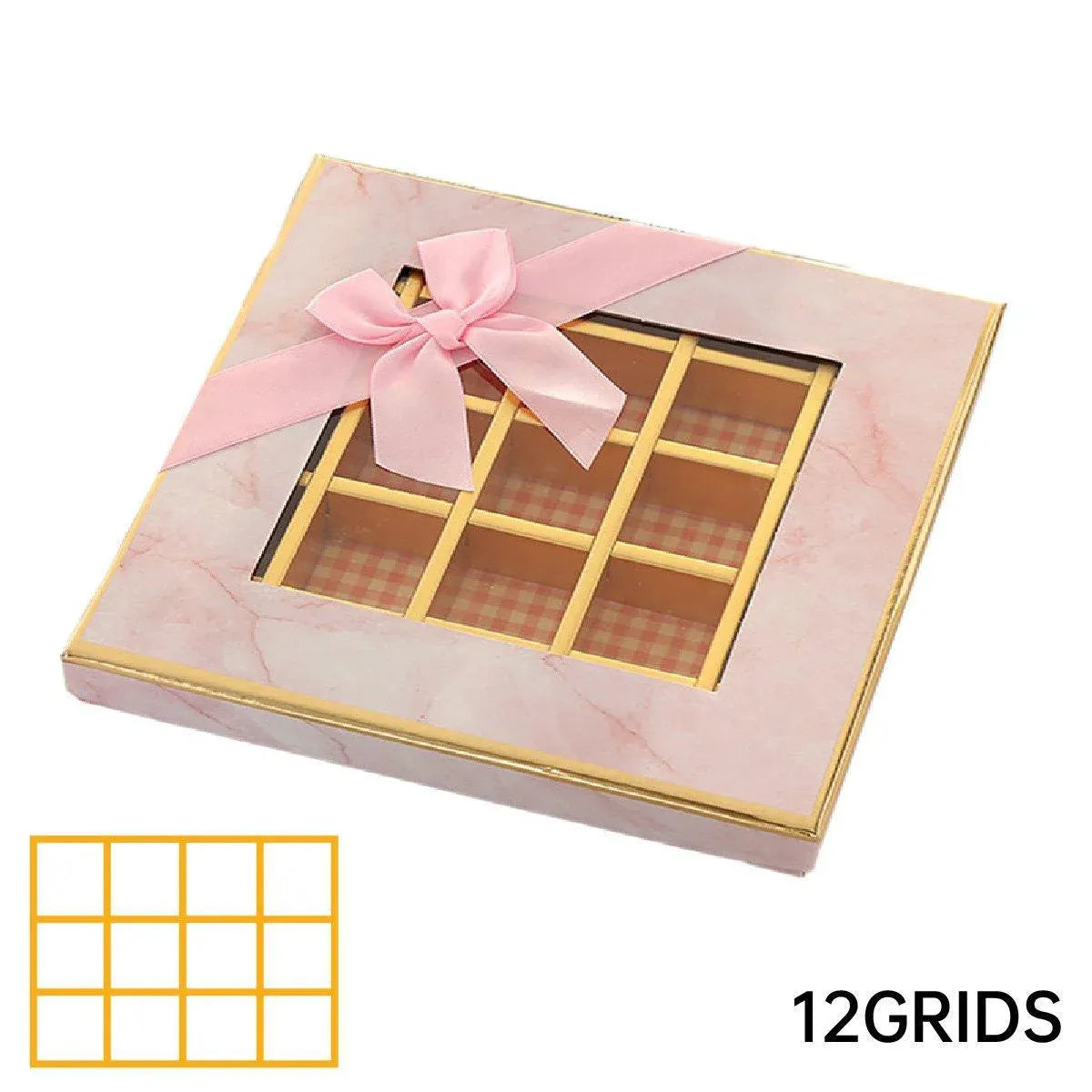 Valentine's Day Chocolate Box 12-Grid - Gift Display Window Gray 25-Pack