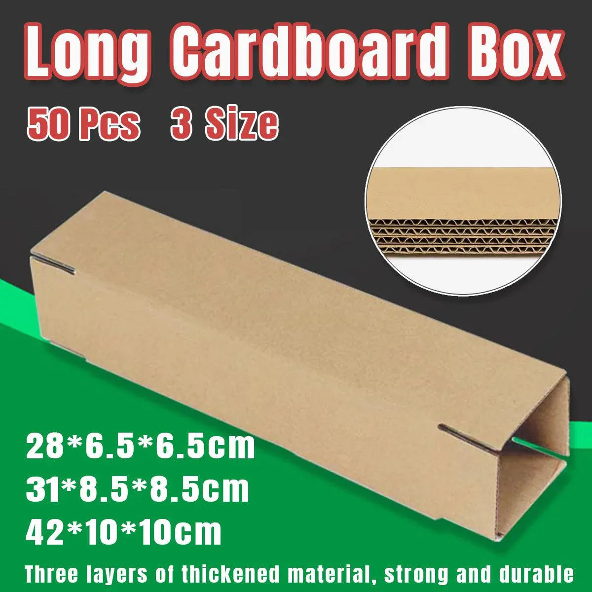 Shipping Boxes 50-Pack - Long Strip Cartons for Storage 6.5x6.5x28cm