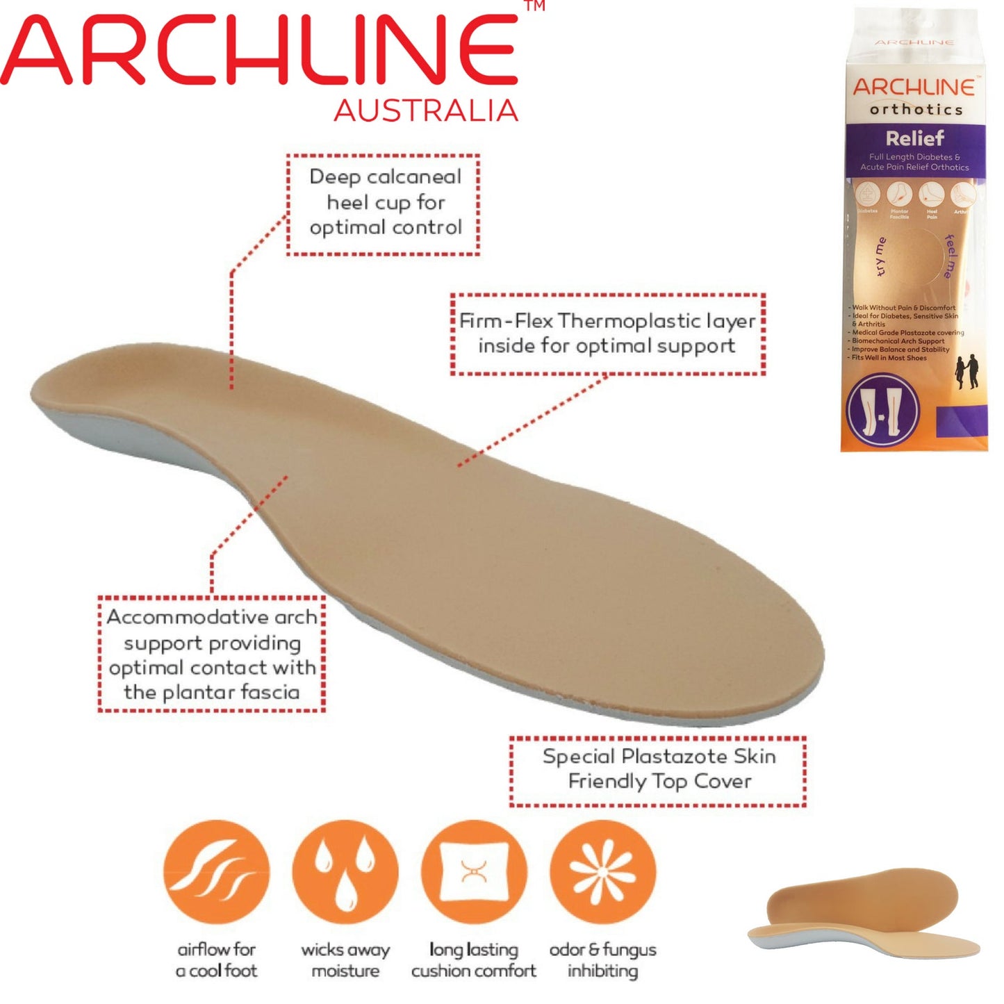 ARCHLINE Insoles Orthotics Full Length Arch Support Diabetics Plantar Fasciitis - EUR 46