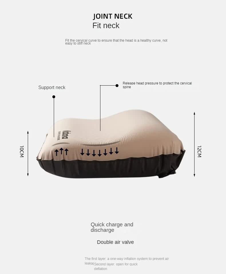 Black Inflatable 3D Outdoor Camping Neck Pillow - Portable Air Cushion
