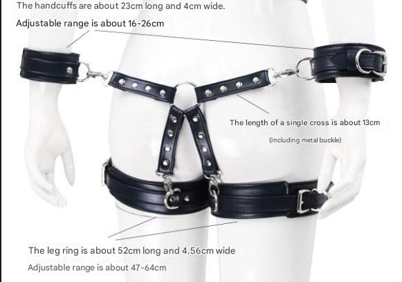 PU Leather X-Harness Restraint Set with Cuffs - Brilliant Leather Blue