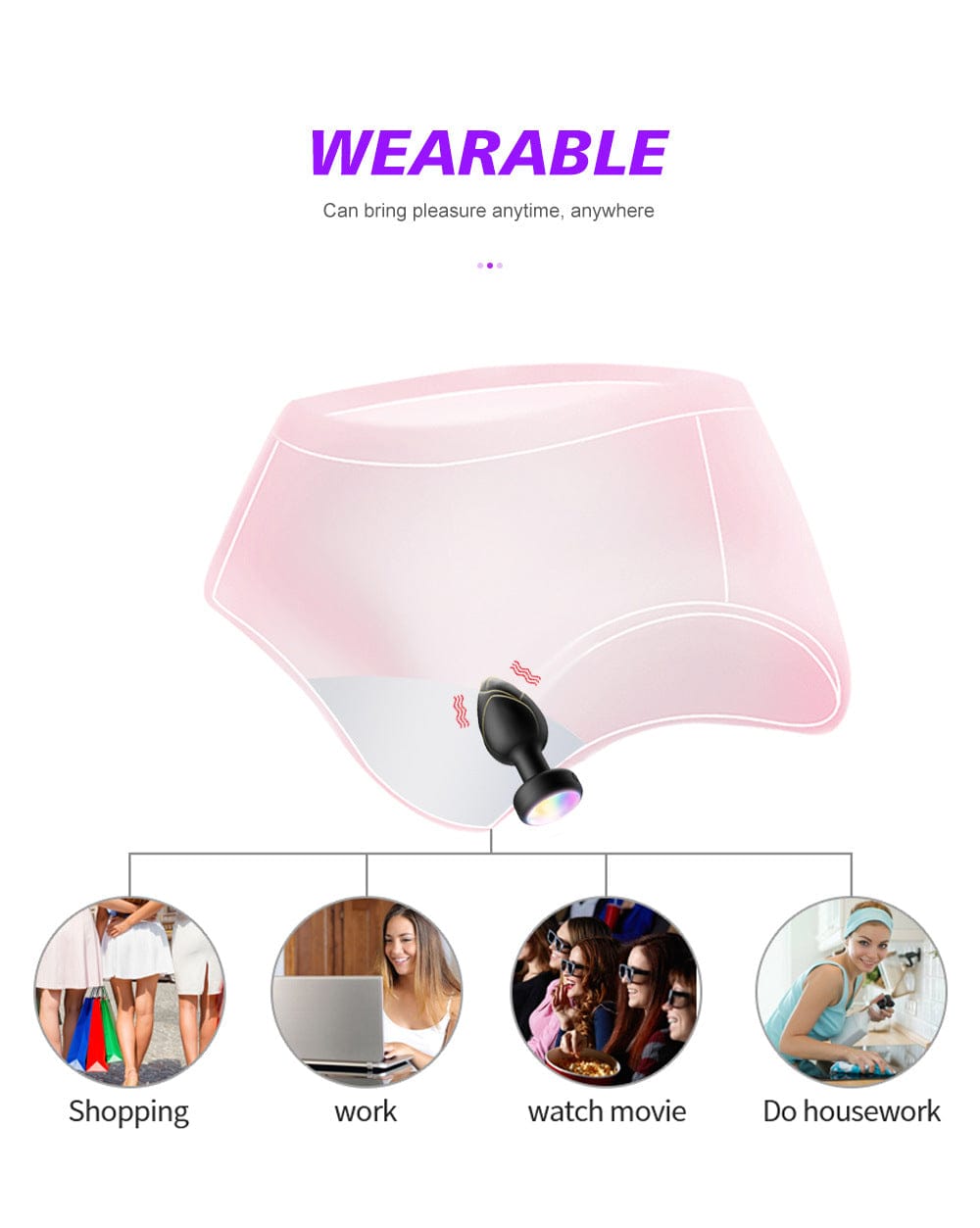 Black LED Vibrating Anal Plug with Remote - 10 Speeds 7 Light Modes Waterproof