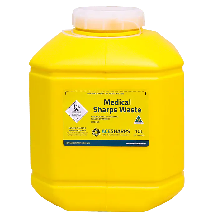 Ace Sharps Waste Container Yellow Non Spill Screw Top 10.0 Litre