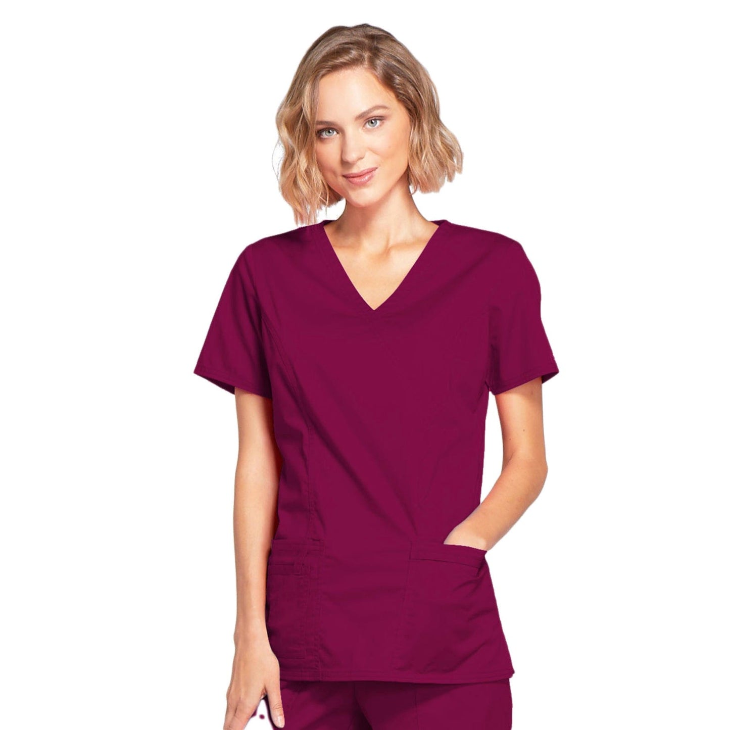 Cherokee Scrubs Top XXS Cherokee 4728 Core Stretch Mock Wrap Top Wine
