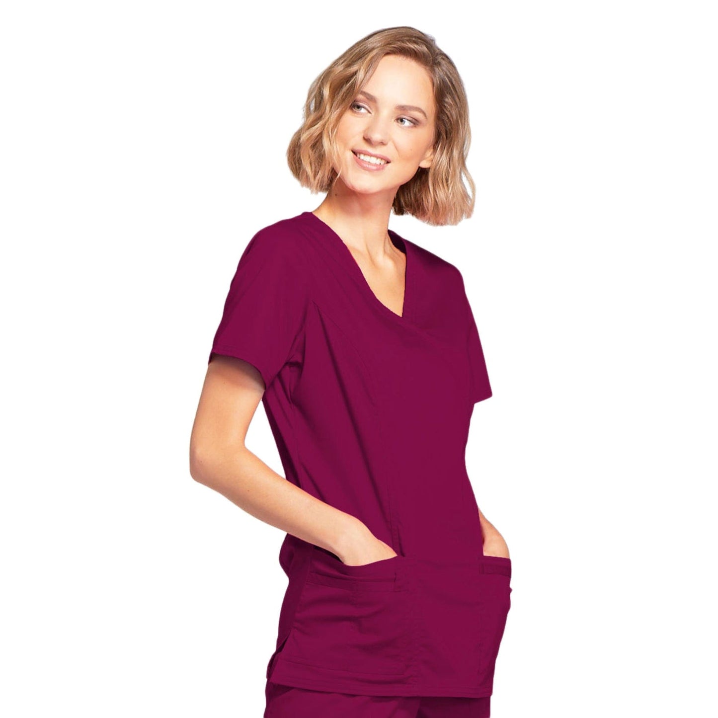 Cherokee Scrubs Top Cherokee 4728 Core Stretch Mock Wrap Top Wine
