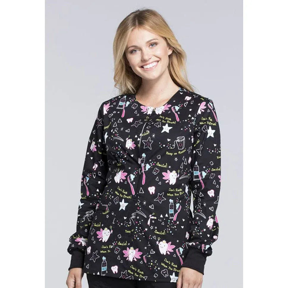 Cherokee Scrub Jacket Cherokee CK301 Tooth Fairy Magic Scrubs Warm Up Jacket