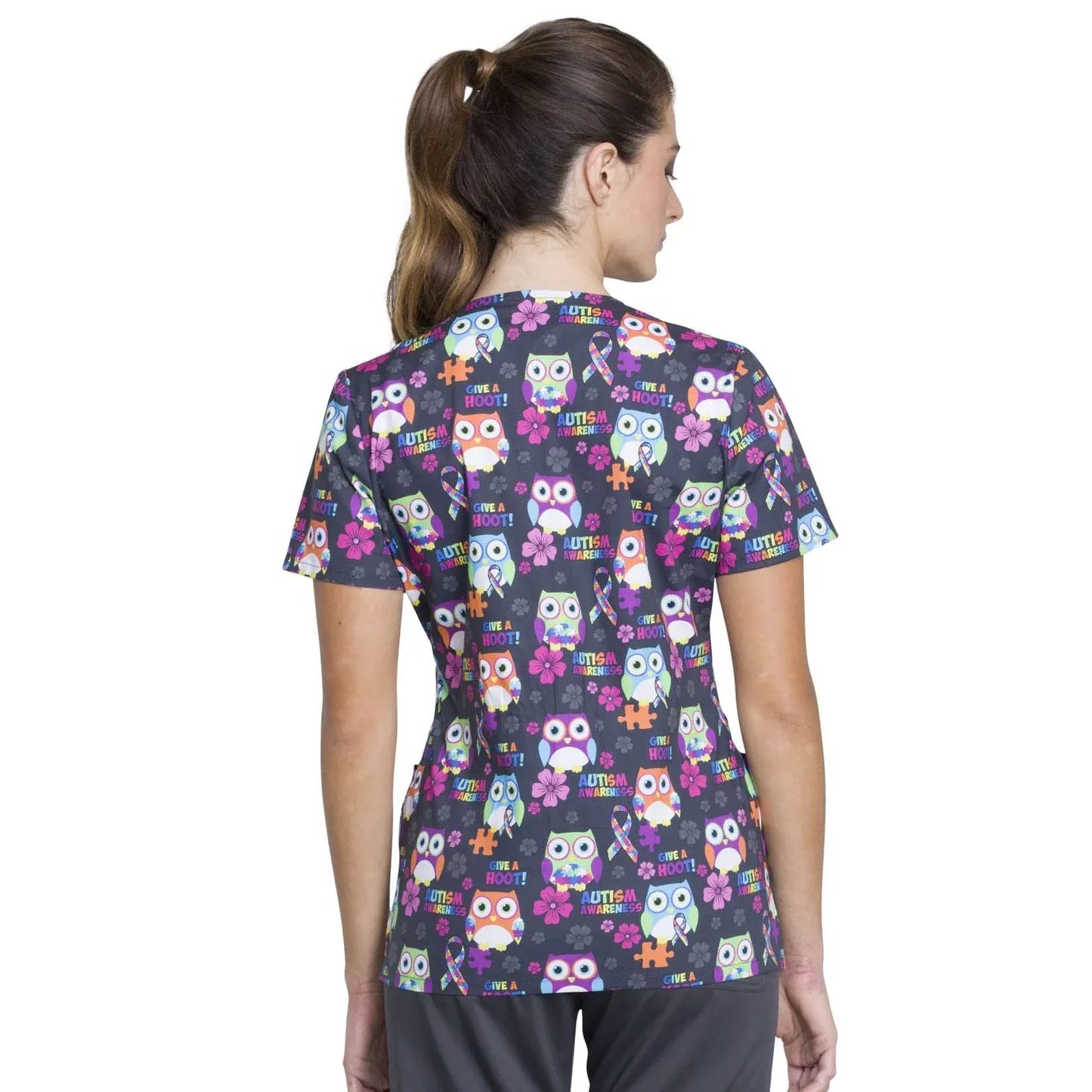 Cherokee CK614 Autism Awareness Owls Scrubs Top