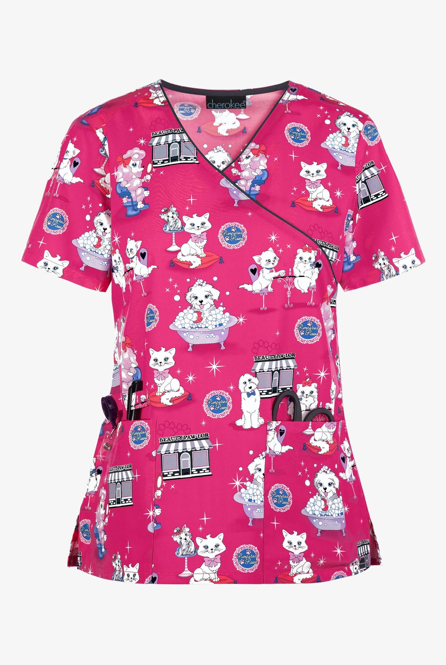 Cherokee Scrub Tops XXS Cherokee CK614 Beauty Paw-lor Scrub Top