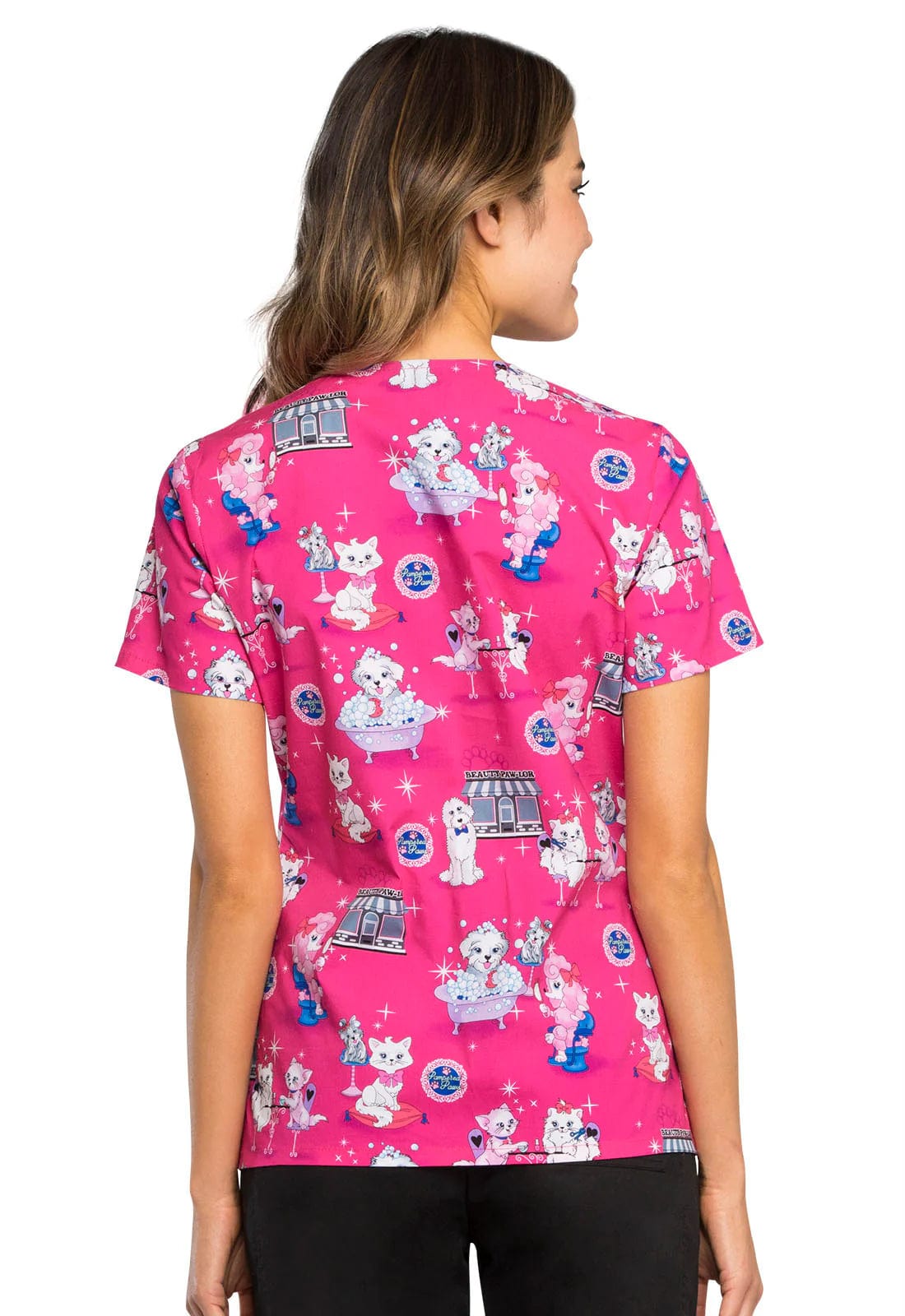 Cherokee Scrub Tops XXS Cherokee CK614 Beauty Paw-lor Scrub Top