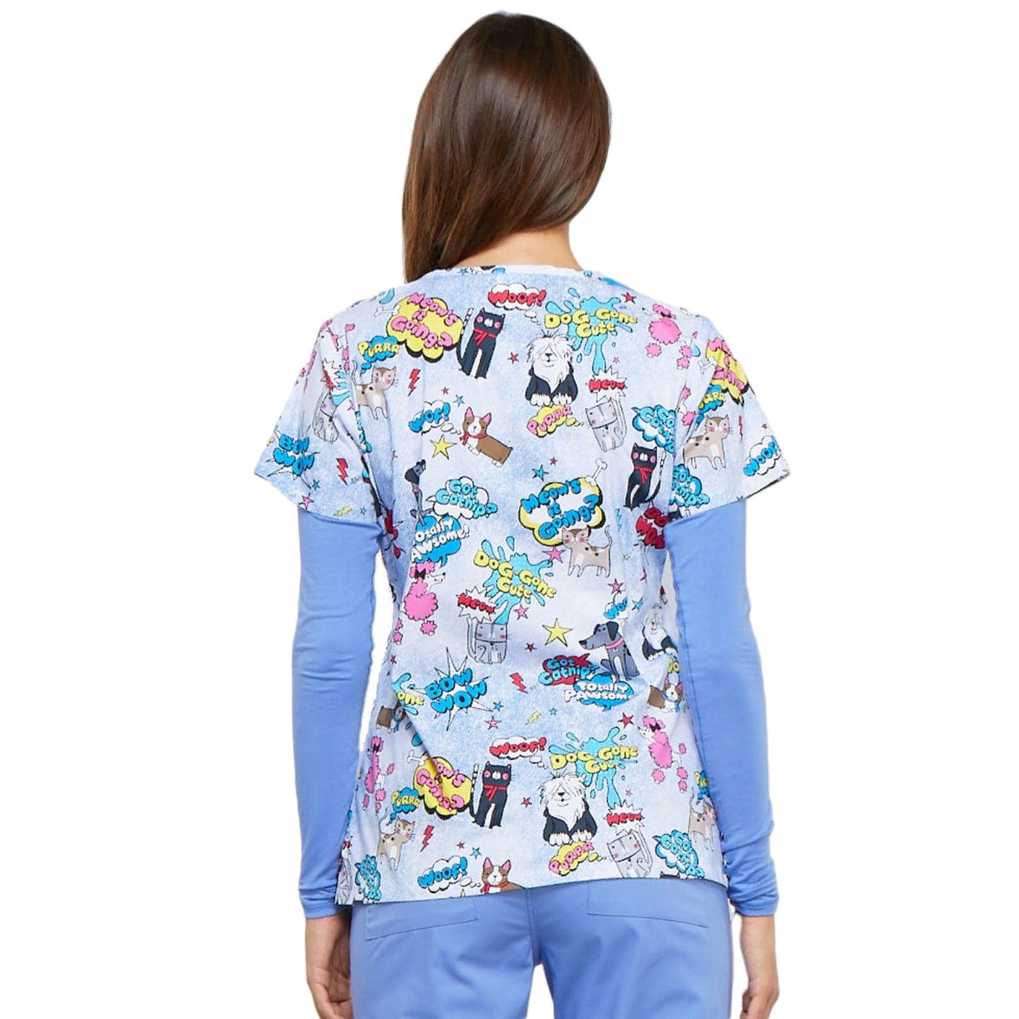 Cherokee Scrub Tops XS Cherokee CK616 Totally Pawsome Scrubs Top Women