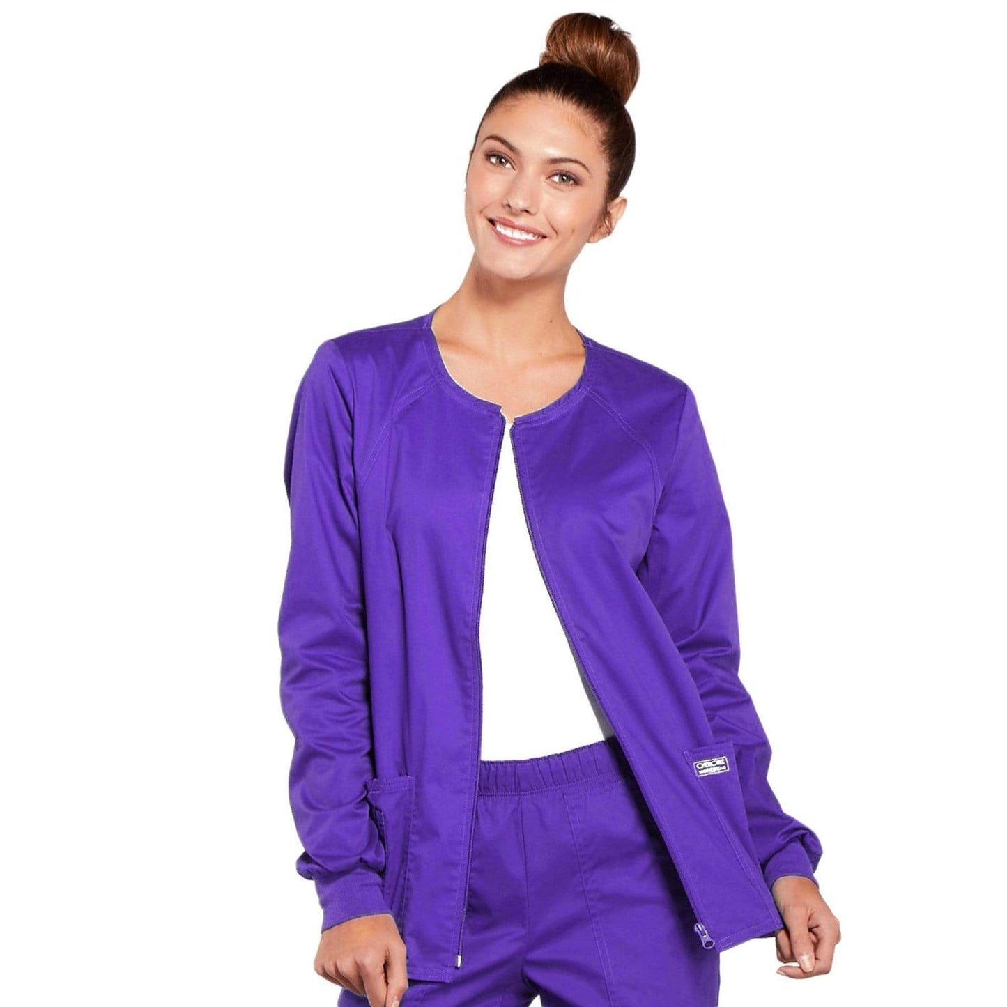 Cherokee Scrubs Jacket 2XL Cherokee Core Stretch 4315 Scrubs Jacket Women's Zip Front Warm-Up Grape