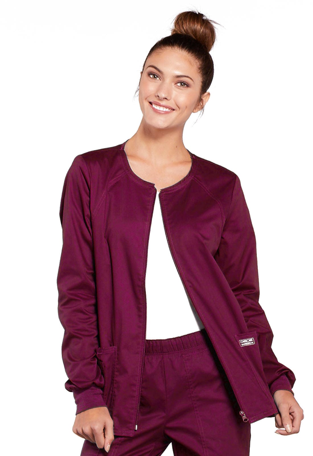 Cherokee Scrubs Jacket 2XL Cherokee Core Stretch 4315 Scrubs Jacket Women's Zip Front Warm-Up Wine