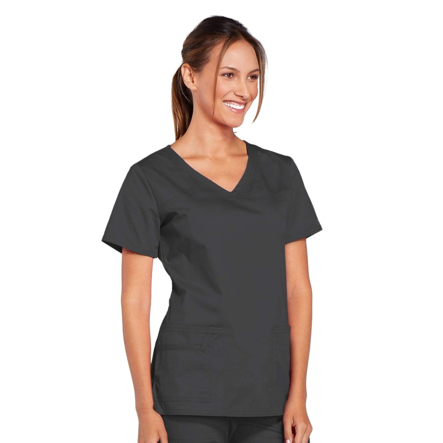 Cherokee Scrubs Top XXS Cherokee Core Stretch 4727 Scrubs Top Women's V-Neck Pewter