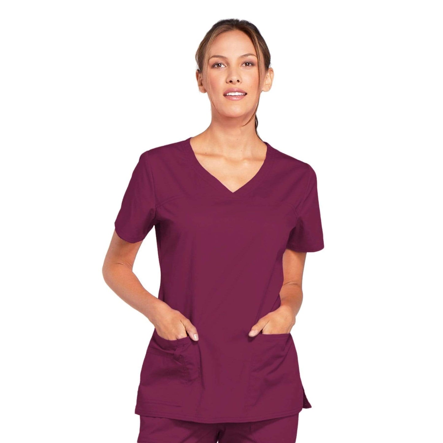 Cherokee Scrubs Top 3XL Cherokee Core Stretch 4727 Scrubs Top Women's V-Neck Wine