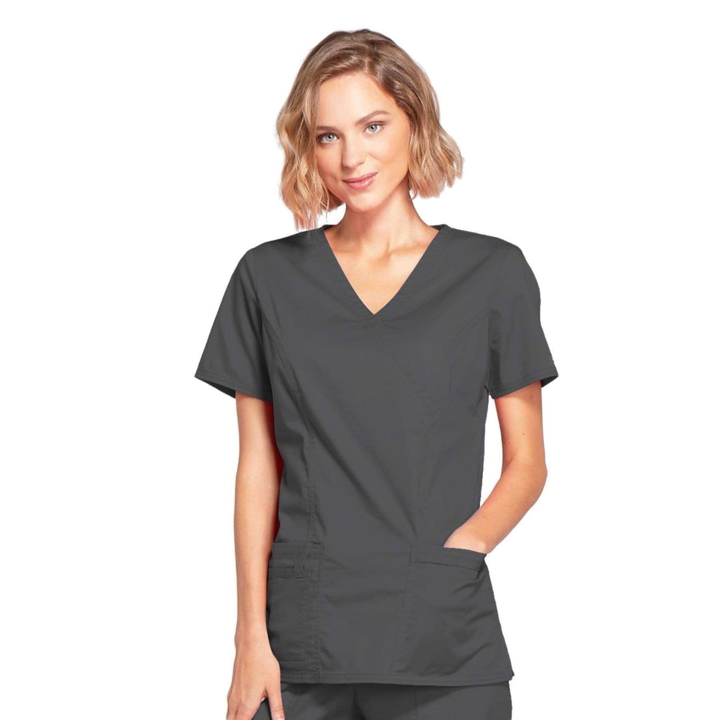 Cherokee Scrubs Top S Cherokee Core Stretch 4728 Scrubs Top Women's Mock Wrap Pewter