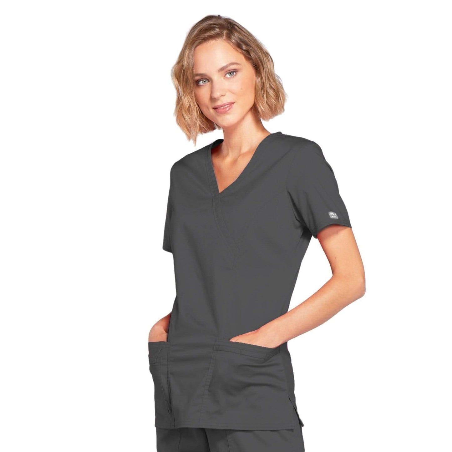 Cherokee Scrubs Top XL Cherokee Core Stretch 4728 Scrubs Top Women's Mock Wrap Pewter