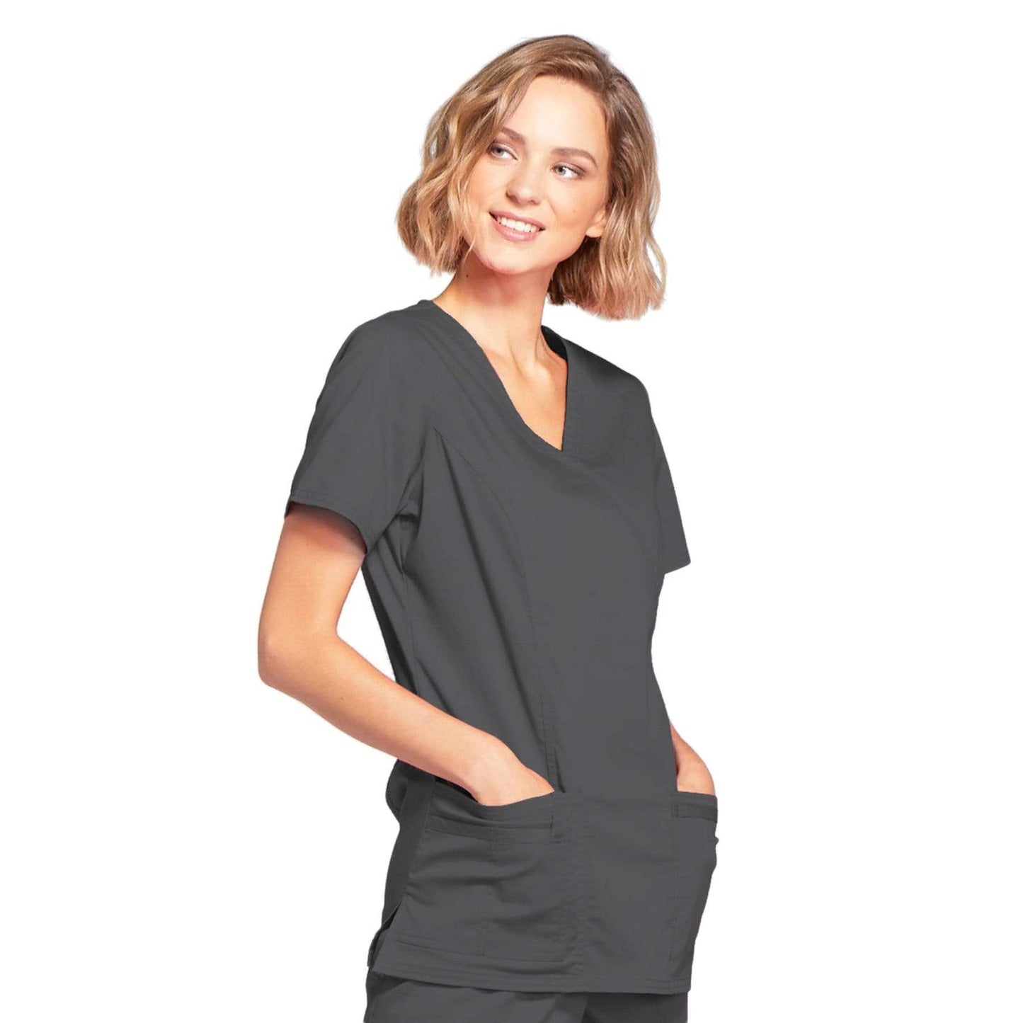 Cherokee Scrubs Top Cherokee Core Stretch 4728 Scrubs Top Women's Mock Wrap Pewter