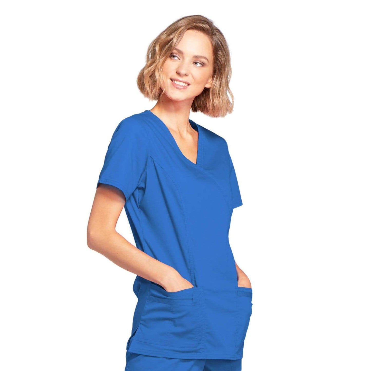 Cherokee Scrubs Top Cherokee Core Stretch 4728 Scrubs Top Women's Mock Wrap Royal