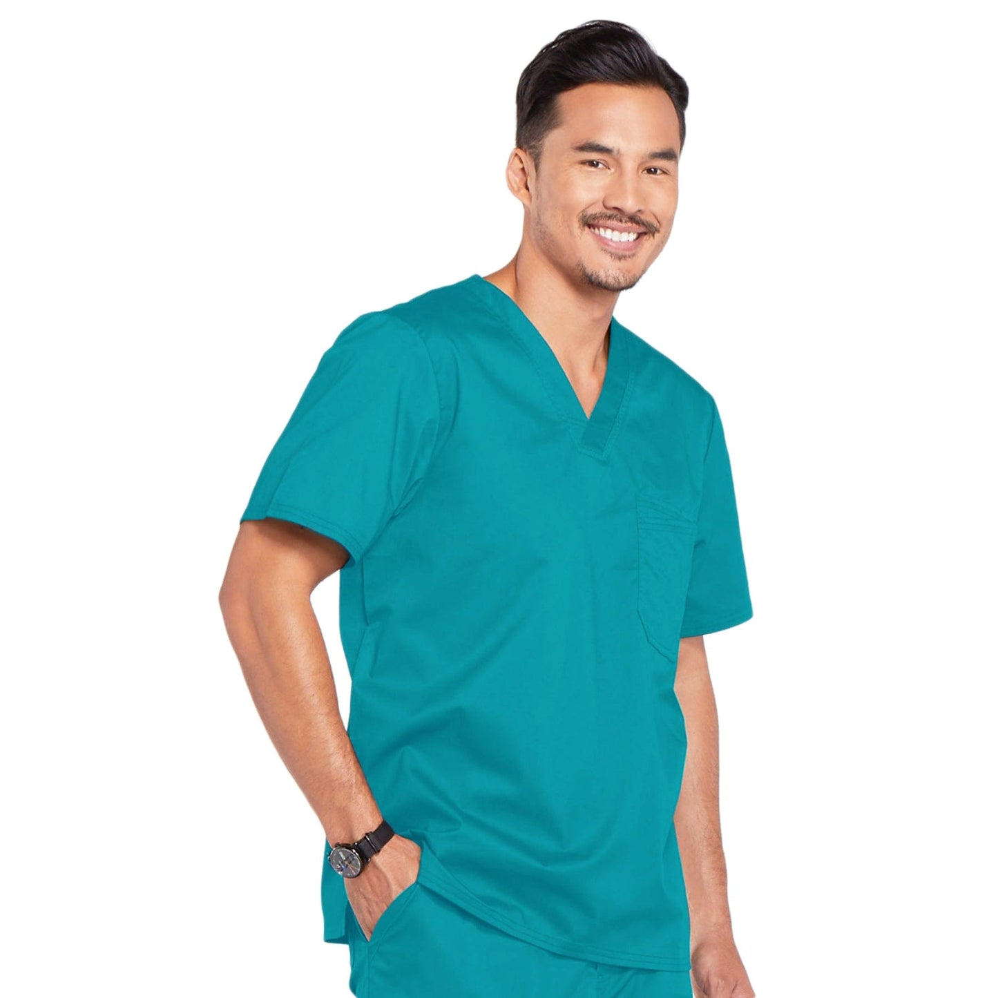 Cherokee Scrubs Top 5XL Cherokee Core Stretch 4743 Scrubs Top Mens V-Neck Teal Blue