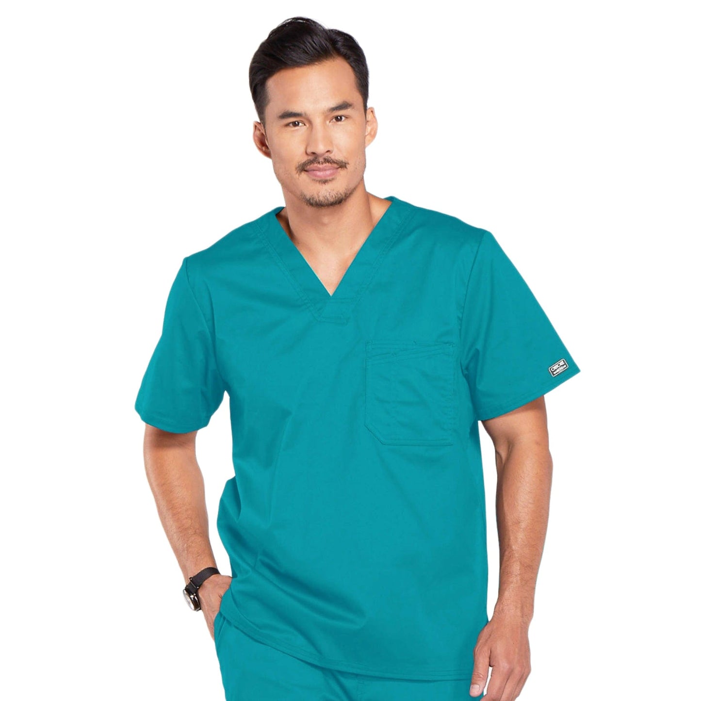 Cherokee Scrubs Top 5XL Cherokee Core Stretch 4743 Scrubs Top Mens V-Neck Teal Blue