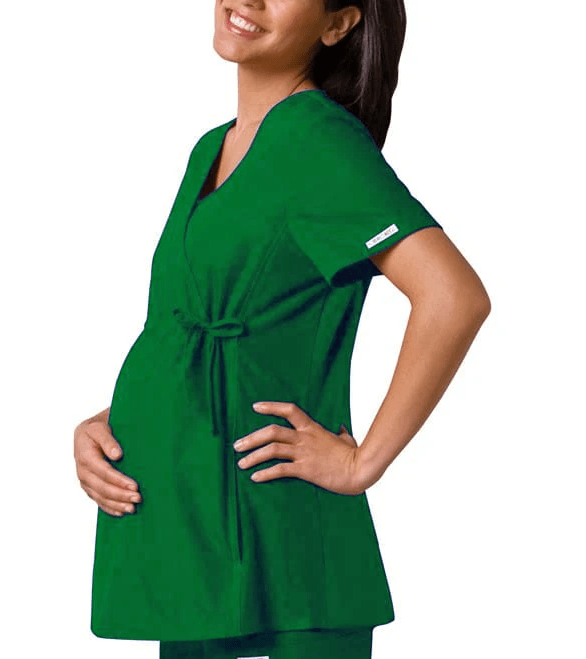 Cherokee Scrubs Top XL Cherokee Flexibles 2892 Scrubs Top Maternity Mock Wrap Knit Panel Hunter Green