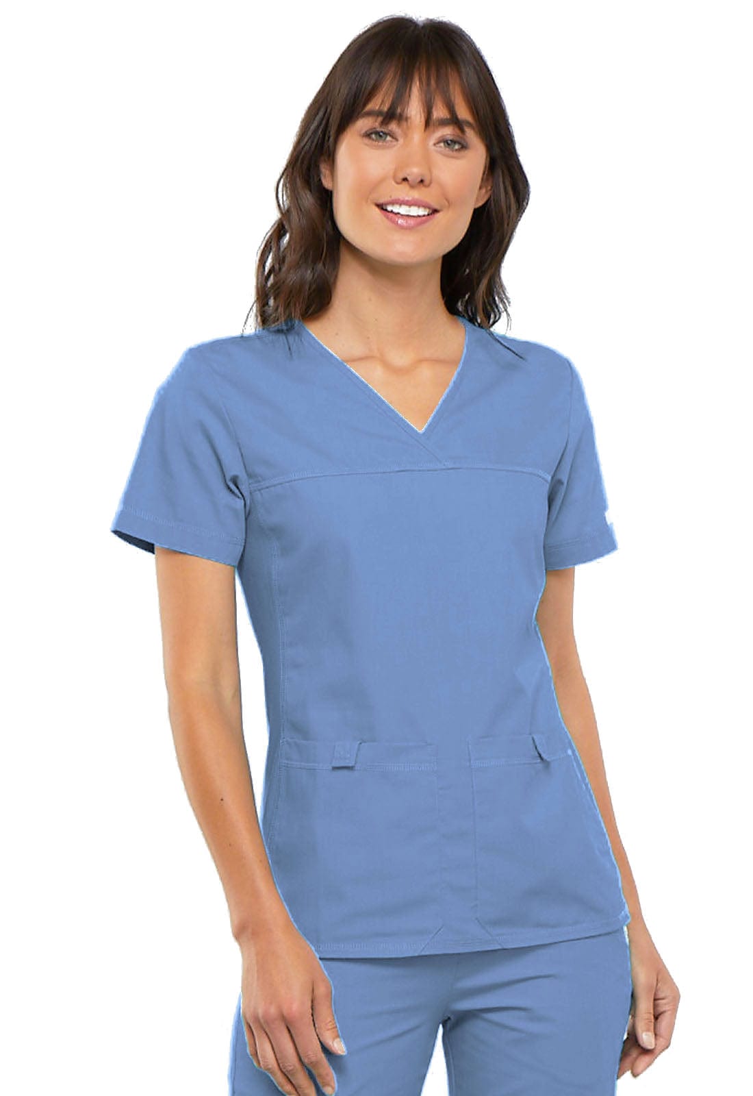 Cherokee Scrubs Top 4XL Cherokee Flexibles 2968 Scrubs Top Womens V-Neck Knit Panel Ciel Blue