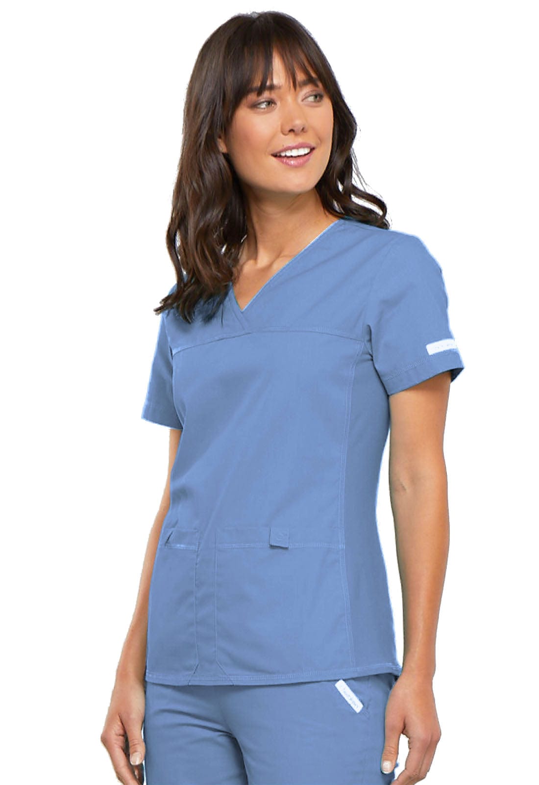 Cherokee Scrubs Top 4XL Cherokee Flexibles 2968 Scrubs Top Womens V-Neck Knit Panel Ciel Blue