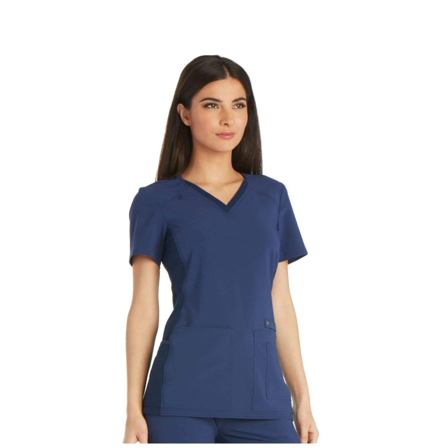 Cherokee Scrubs Top Cherokee iflex CK605 Scrubs Top Women's V-Neck Knit Panel Navy