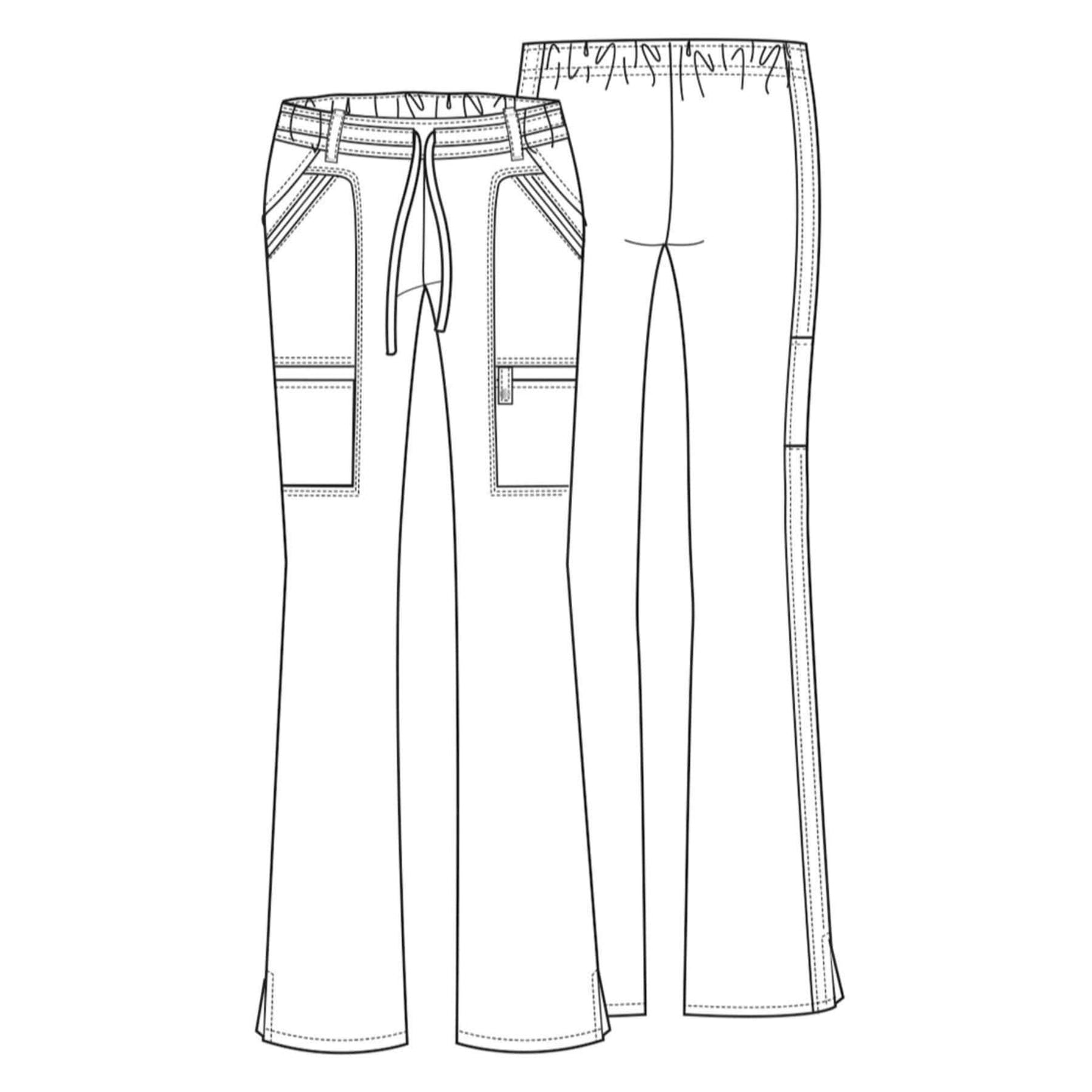 Cherokee Luxe 21100 Scrubs Pants Women's Low Rise Flare Leg Drawstring Cargo Black