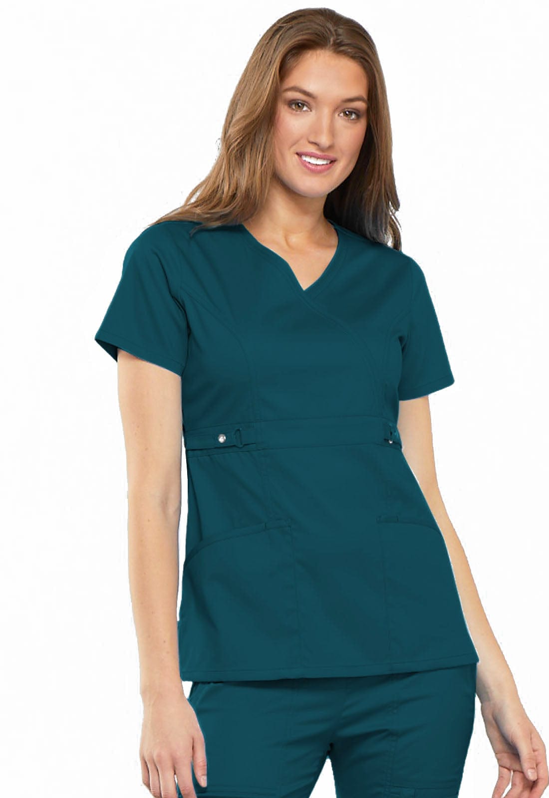 Cherokee Scrubs Top 2XL Cherokee Luxe 21701 Scrubs Top Womens Empire Waist Mock Wrap Caribbean Blue