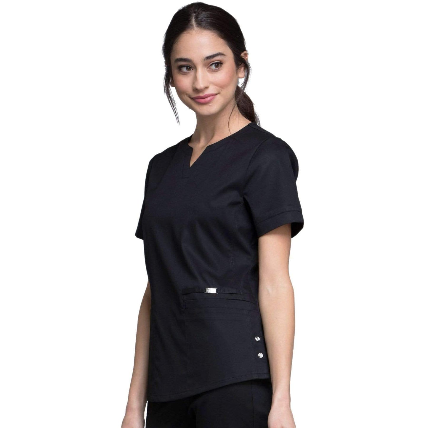Cherokee Scrubs Top XS Cherokee Luxe CK770 Scrubs Top Women's Notch V-Neck Black