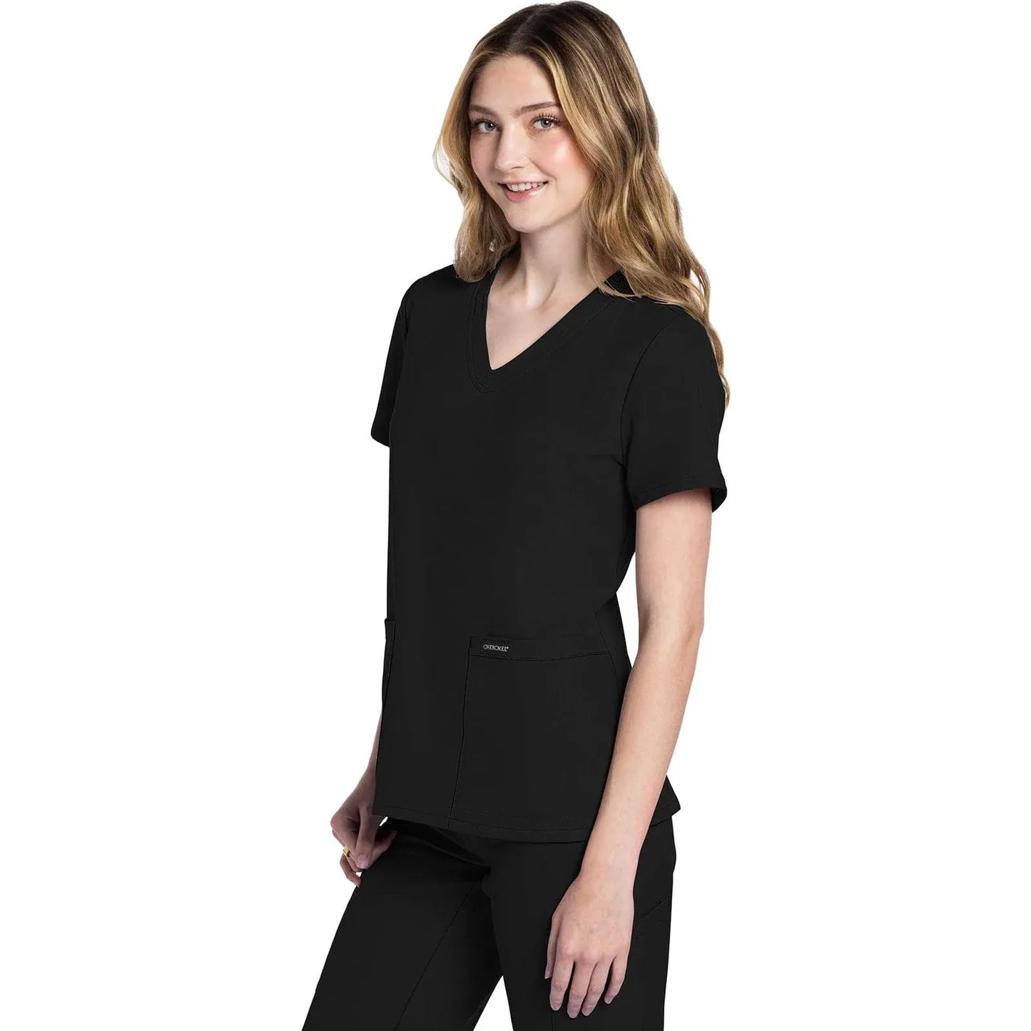Cherokee Originals Ultra CK953A City V-Neck Scrubs Top Women Black