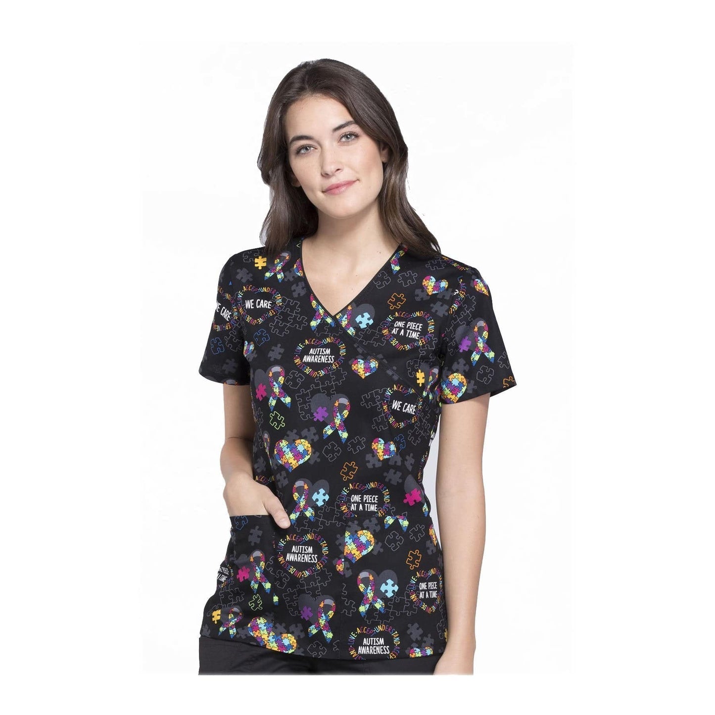 Cherokee Scrub Top Autism Awareness Mock Wrap Top Love You To Pieces