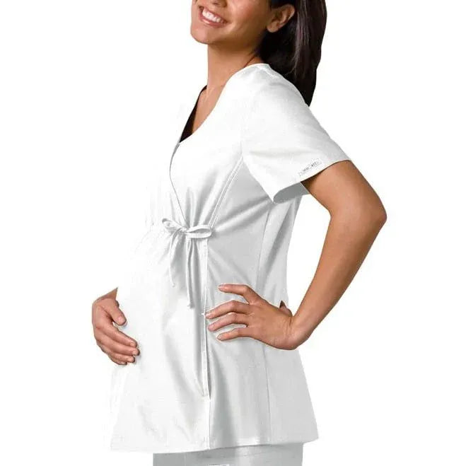 Cherokee Top Cherokee Scrubs Top Flexibles Maternity Mock Wrap Knit Panel Top White