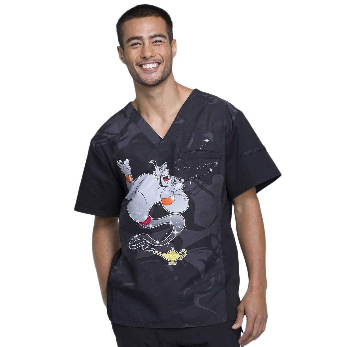 Cherokee Scrubs Top 3XL Cherokee Tooniforms Men's V-Neck Scrub Top Aladdin Three Wishes ADTW TF700