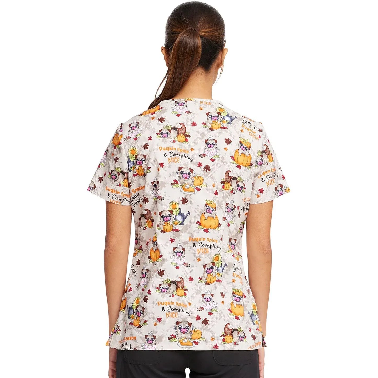 Medshop Australia Cherokee V-Neck Print Top in Pugkin Spice Season
